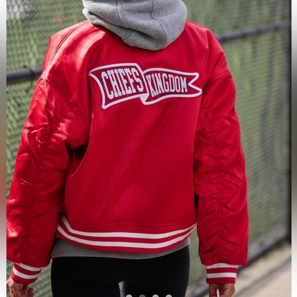 Free People KC The Wild Collective Bomber Jacket Size Large Red Chiefs NFL NWT - Picture 3 of 15